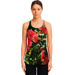 Red Hibiscus Flowers Print Women's Racerback Tank Top