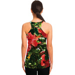 Red Hibiscus Flowers Print Women's Racerback Tank Top