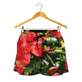Red Hibiscus Flowers Print Women's Shorts