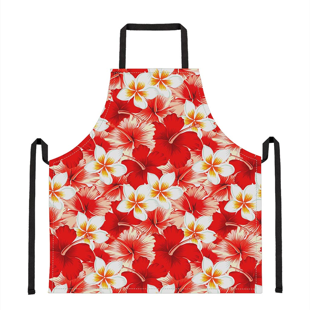 Red Hibiscus Plumeria Pattern Print Apron