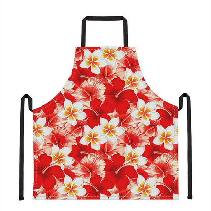 Red Hibiscus Plumeria Pattern Print Apron