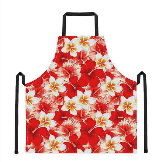 Red Hibiscus Plumeria Pattern Print Apron