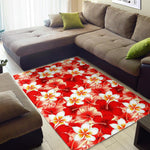 Red Hibiscus Plumeria Pattern Print Area Rug GearFrost