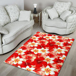 Red Hibiscus Plumeria Pattern Print Area Rug GearFrost