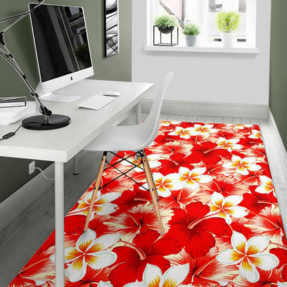 Red Hibiscus Plumeria Pattern Print Area Rug GearFrost