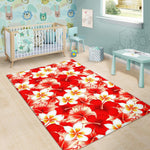 Red Hibiscus Plumeria Pattern Print Area Rug GearFrost