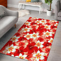 Red Hibiscus Plumeria Pattern Print Floor Mat
