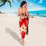 Red Hibiscus Plumeria Pattern Print Beach Sarong Wrap