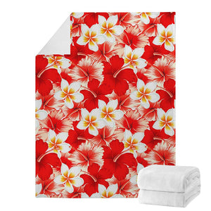 Red Hibiscus Plumeria Pattern Print Blanket