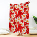 Red Hibiscus Plumeria Pattern Print Blanket