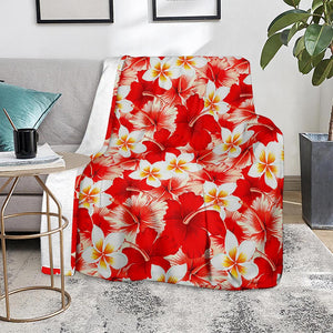 Red Hibiscus Plumeria Pattern Print Blanket