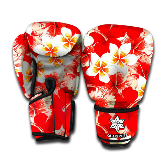 Red Hibiscus Plumeria Pattern Print Boxing Gloves