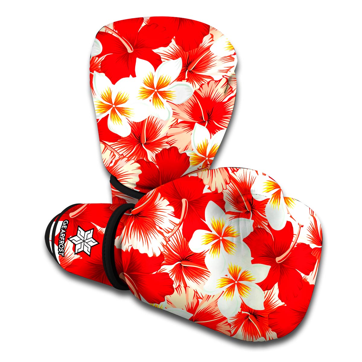 Red Hibiscus Plumeria Pattern Print Boxing Gloves