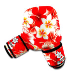 Red Hibiscus Plumeria Pattern Print Boxing Gloves