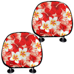Red Hibiscus Plumeria Pattern Print Car Headrest Covers