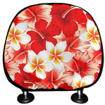 Red Hibiscus Plumeria Pattern Print Car Headrest Covers