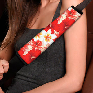 Red Hibiscus Plumeria Pattern Print Car Seat Belt Covers