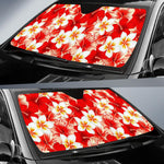 Red Hibiscus Plumeria Pattern Print Car Sun Shade GearFrost