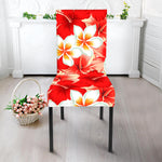 Red Hibiscus Plumeria Pattern Print Dining Chair Slipcover