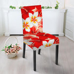 Red Hibiscus Plumeria Pattern Print Dining Chair Slipcover