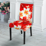 Red Hibiscus Plumeria Pattern Print Dining Chair Slipcover