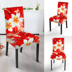 Red Hibiscus Plumeria Pattern Print Dining Chair Slipcover
