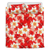 Red Hibiscus Plumeria Pattern Print Duvet Cover Bedding Set