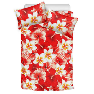 Red Hibiscus Plumeria Pattern Print Duvet Cover Bedding Set