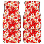 Red Hibiscus Plumeria Pattern Print Front and Back Car Floor Mats