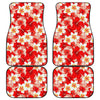 Red Hibiscus Plumeria Pattern Print Front and Back Car Floor Mats