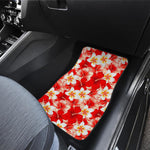 Red Hibiscus Plumeria Pattern Print Front and Back Car Floor Mats