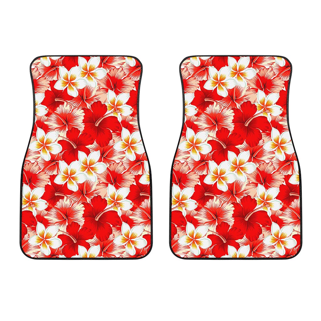 Red Hibiscus Plumeria Pattern Print Front Car Floor Mats