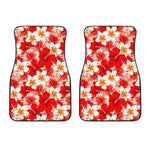 Red Hibiscus Plumeria Pattern Print Front Car Floor Mats