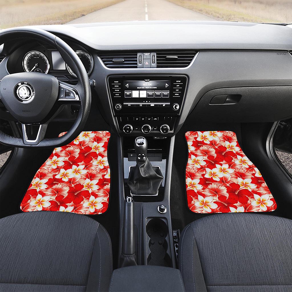 Red Hibiscus Plumeria Pattern Print Front Car Floor Mats