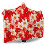 Red Hibiscus Plumeria Pattern Print Hooded Blanket