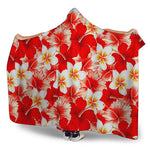 Red Hibiscus Plumeria Pattern Print Hooded Blanket