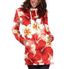 Red Hibiscus Plumeria Pattern Print Hoodie Dress GearFrost