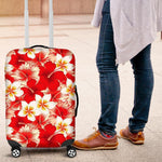 Red Hibiscus Plumeria Pattern Print Luggage Cover GearFrost