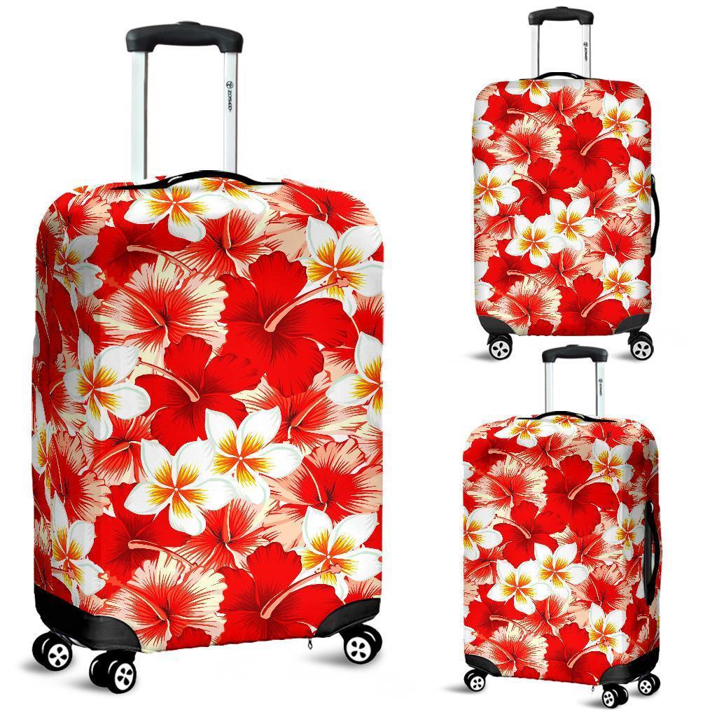 Red Hibiscus Plumeria Pattern Print Luggage Cover GearFrost