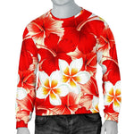 Red Hibiscus Plumeria Pattern Print Men's Crewneck Sweatshirt GearFrost