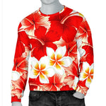 Red Hibiscus Plumeria Pattern Print Men's Crewneck Sweatshirt GearFrost