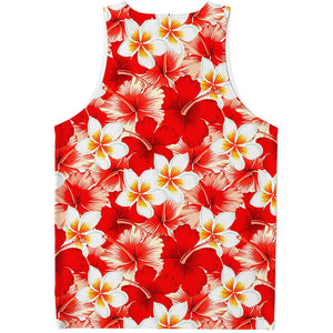 Red Hibiscus Plumeria Pattern Print Men's Tank Top