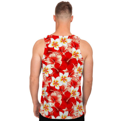 Red Hibiscus Plumeria Pattern Print Men's Tank Top