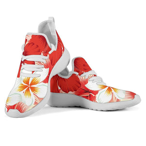 Red Hibiscus Plumeria Pattern Print Mesh Knit Shoes GearFrost