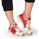 Red Hibiscus Plumeria Pattern Print Mesh Knit Shoes GearFrost