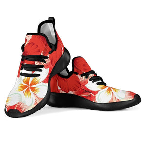 Red Hibiscus Plumeria Pattern Print Mesh Knit Shoes GearFrost