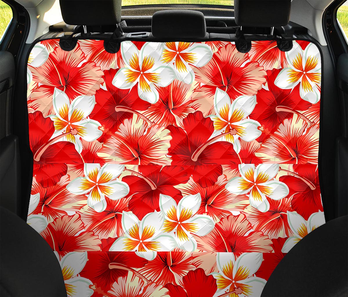 Red Hibiscus Plumeria Pattern Print Pet Car Back Seat Cover