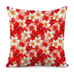 Red Hibiscus Plumeria Pattern Print Pillow Cover