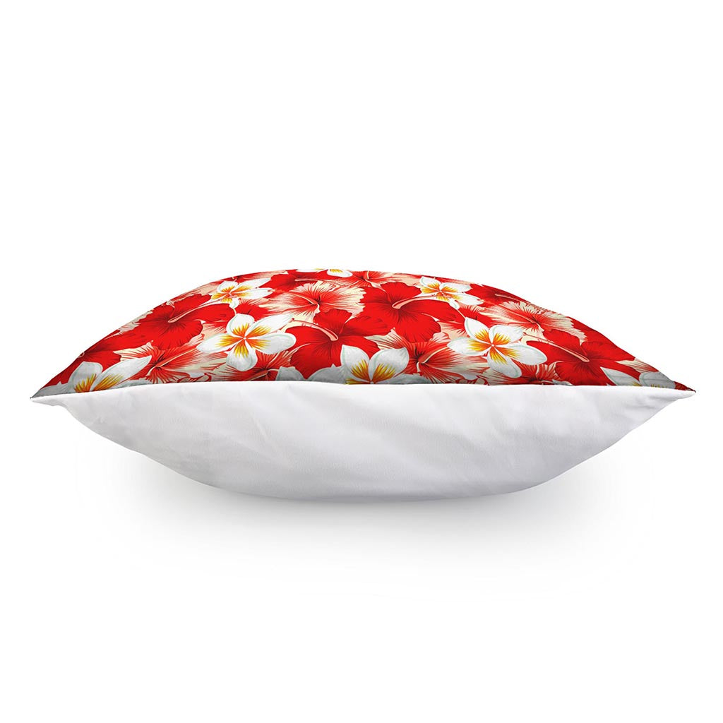 Red Hibiscus Plumeria Pattern Print Pillow Cover