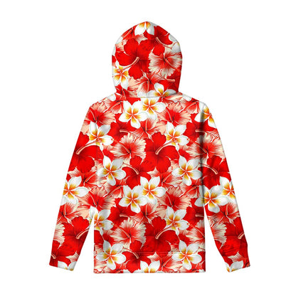 Red Hibiscus Plumeria Pattern Print Pullover Hoodie